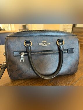 Coach Rowan Satchel Brown Black Signature Canvas Leather Bag F83607